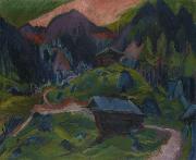 Ernst Ludwig Kirchner Kummeralp Mountain and Two Sheds oil painting